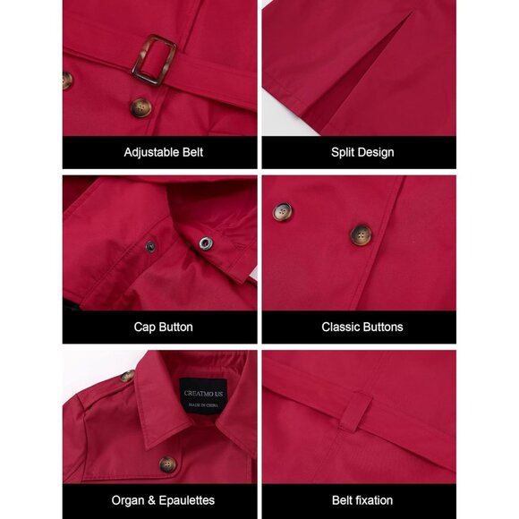 Water-Repellent Knee-Length Women's Slim Trench Coat with Chic Design & Pockets - Picture 6 of 6